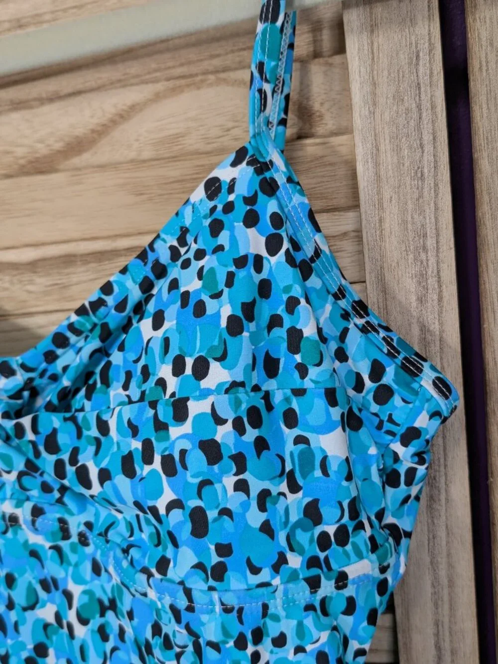 Croft & Barrow Blue Speckled Spaghetti Strap Tankini Size 14